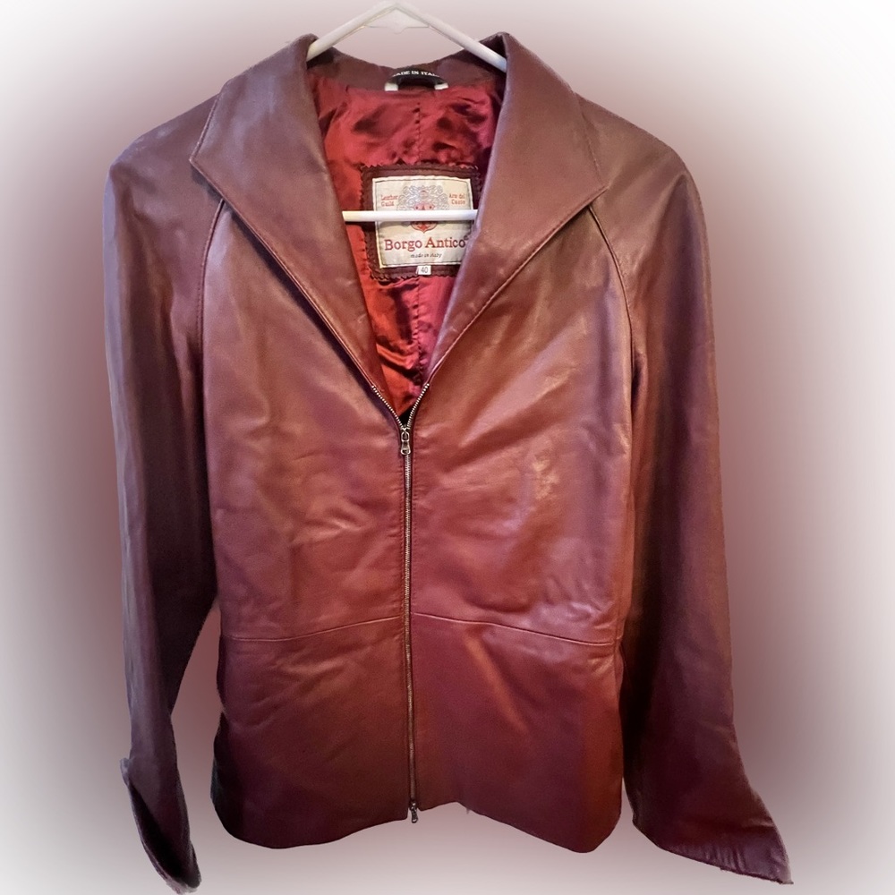 VTG Italian Red Leather Borgo Antico Leather Jacket EU Size 40